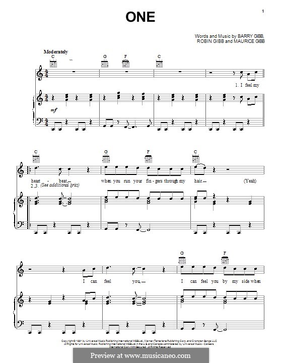 One (The Bee Gees): Für Stimme und Klavier (oder Gitarre) by Barry Gibb, Maurice Gibb, Robin Gibb