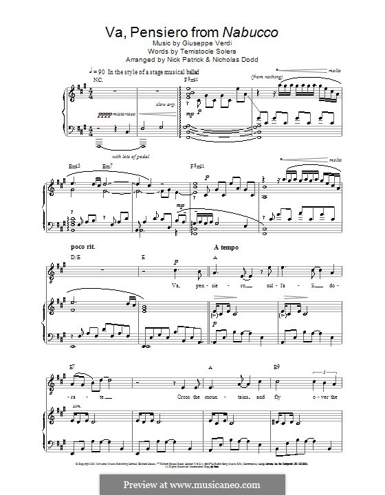 Va' Pensiero (Chorus of the Hebrew Slaves): Für Stimme und Klavier (oder Gitarre) by Giuseppe Verdi