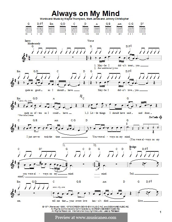 Always on My Mind: For guitar with strumming patterns (Elvis Presley) by Johnny Christopher, Mark James, Wayne Carson Thompson