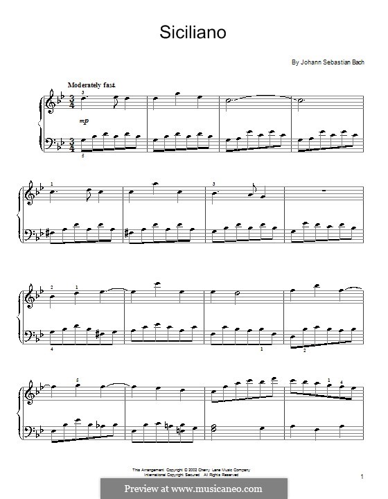 Sonate für Flöte und Cembalo Nr.2 in Es-Dur, BWV 1031: Siciliano. Bearbeitung für Klavier by Johann Sebastian Bach