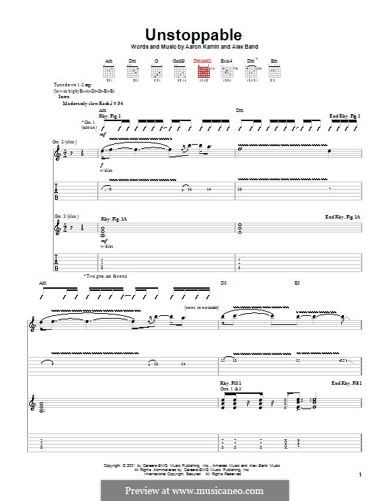 Unstoppable (The Calling): Für Gitarre mit Tabulatur by Aaron Kamin, Alex Band
