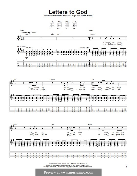 Letters to God (Box Car Racer): Für Gitarre mit Tabulatur by Tom DeLonge, Travis Barker