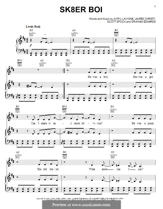 Sk8er Boi (Avril Lavigne): Für Stimme und Klavier (oder Gitarre) by Graham Edwards, Lauren Christy, Scott Spock