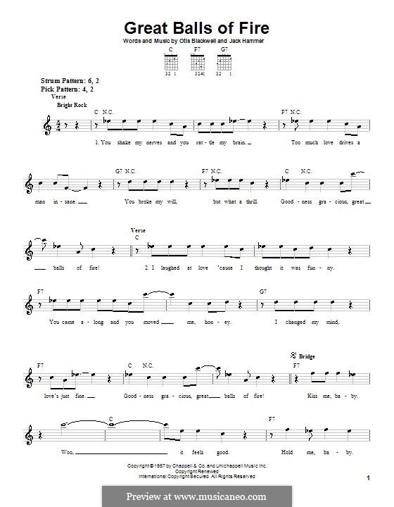 Great Balls of Fire (Jerry Lee Lewis): Für Gitarre (Sehr leichte Fassung) by Jack Hammer, Otis Blackwell