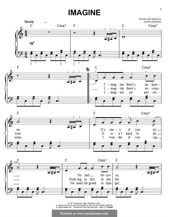Piano version: Easy notes by John Lennon
