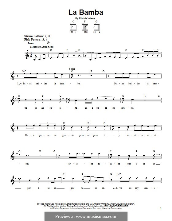 La Bamba (Los Lobos): Für Gitarre (Sehr leichte Fassung) by Ritchie Valens