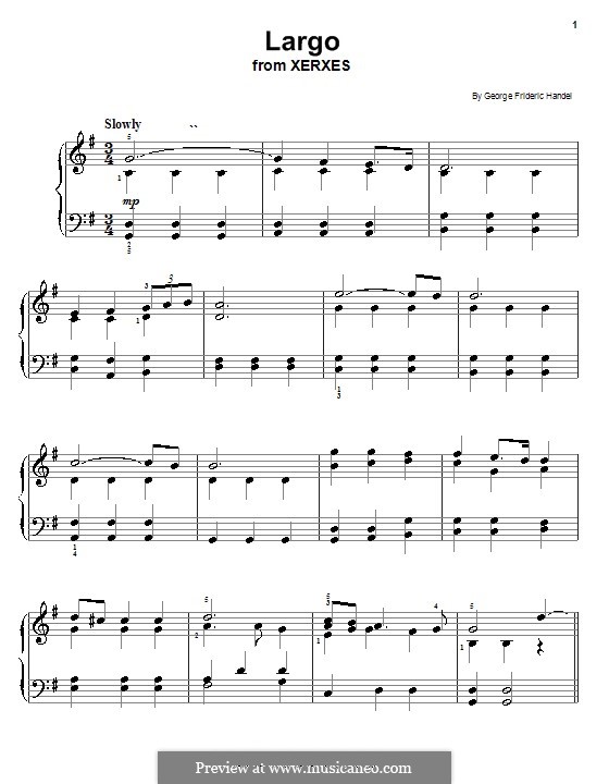 Largo (Ombra mai fu) printable score: Für Klavier by Georg Friedrich Händel