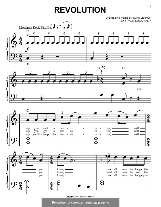Revolution (The Beatles): Für Klavier (sehr leichte Fassung) by John Lennon, Paul McCartney