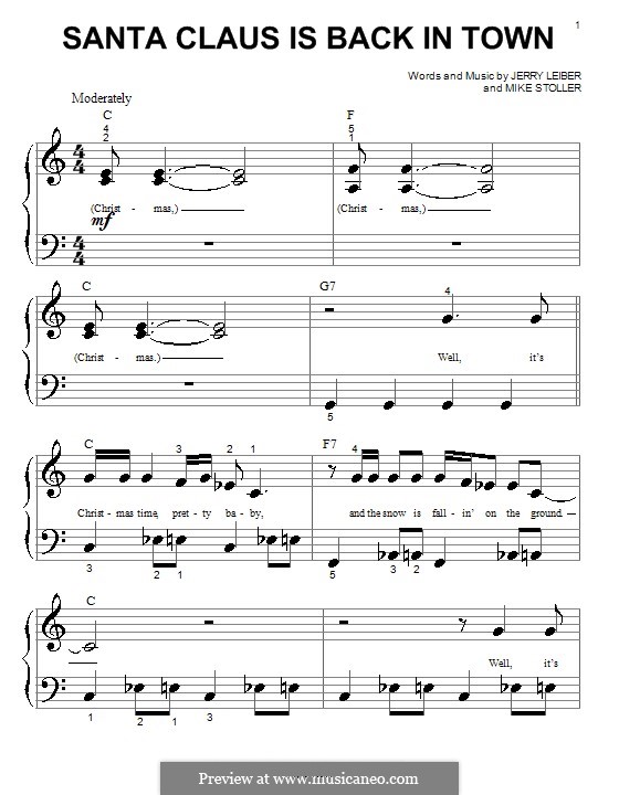 Santa Claus is Back in Town (Elvis Presley): Für Klavier (sehr leichte Fassung) by Jerry Leiber, Mike Stoller