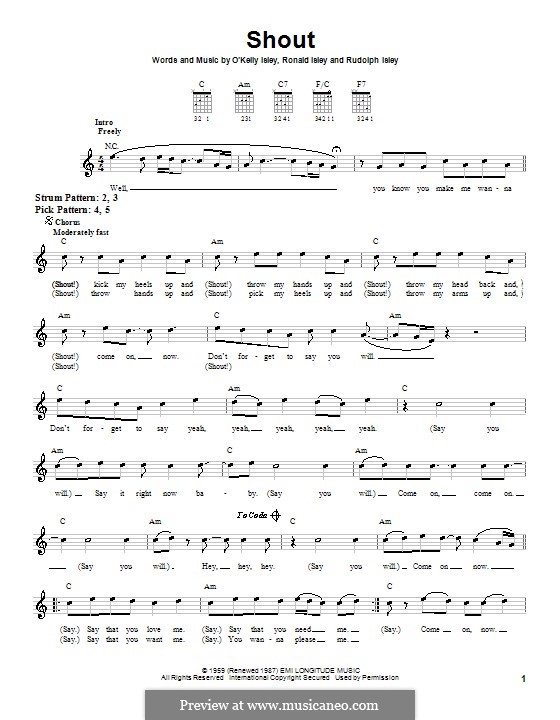Shout (The Isley Brothers): Für Gitarre (Sehr leichte Fassung) by O'Kelly Isley, Ronald Isley, Rudolph Isley
