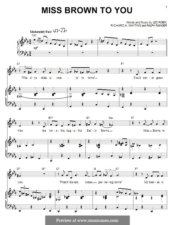 Miss Brown to You: Für Stimme und Klavier (oder Gitarre) by Richard A. Whiting, Ralph Rainger