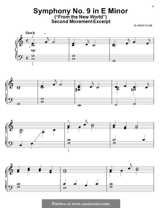 Teil II (Largo): Excerpt, for easy piano by Antonín Dvořák