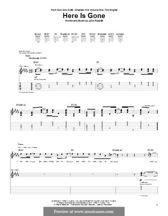Here Is Gone (Goo Goo Dolls): Für Gitarre mit Tab by John Rzeznik