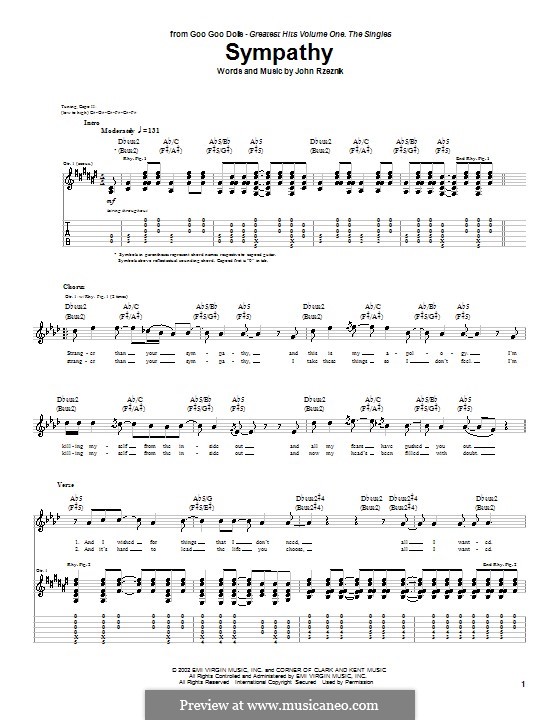 Sympathy (Goo Goo Dolls): Für Gitarre mit Tab by John Rzeznik