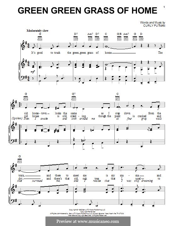 Green Green Grass of Home: Für Stimme und Klavier (oder Gitarre) by Curly Putman
