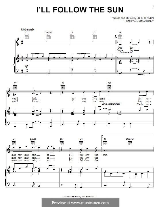 I'll Follow the Sun (The Beatles): Für Stimme und Klavier (oder Gitarre) by John Lennon, Paul McCartney
