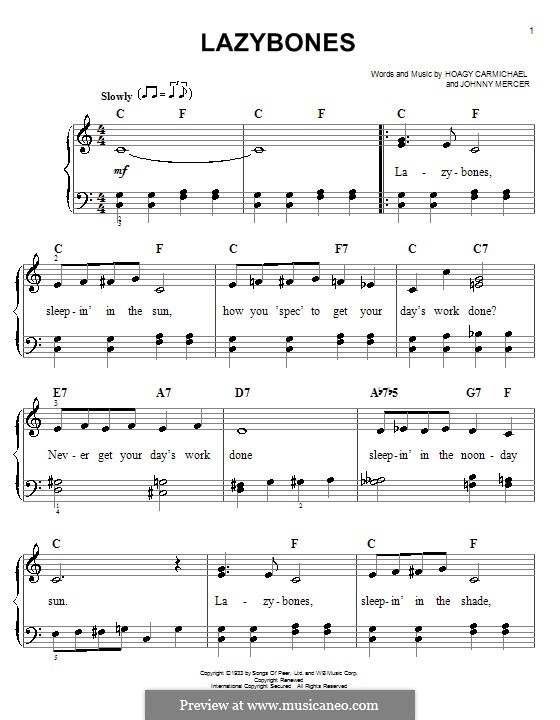 Lazybones: Einfache Noten für Klavier by Johnny Mercer