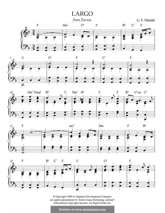 Largo (Ombra mai fu) printable score: Für Klavier mit Akkorde by Georg Friedrich Händel