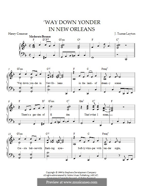 Way Down Yonder in New Orleans: Für Klavier by J. Turner Layton