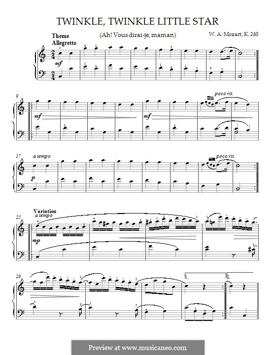 Zwölf Variationen über 'Ah vous dirais-je, Maman', K.265/300e: Für Klavier by Wolfgang Amadeus Mozart