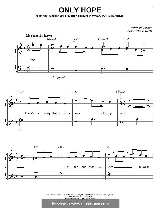Only Hope (Mandy Moore): Für Klavier, leicht by Jonathan Foreman