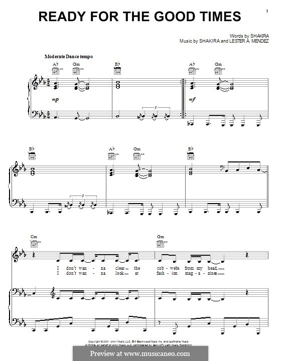 Ready for the Good Times (Shakira): Für Stimme und Klavier (oder Gitarre) by Lester A. Mendez