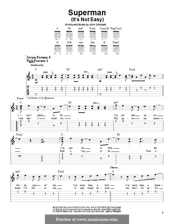 Superman (Five for Fighting): Für Gitarre (Sehr leichte Fassung) by John Ondrasik