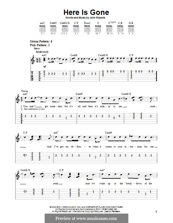 Here Is Gone (Goo Goo Dolls): Für Gitarre (Sehr leichte Fassung) by John Rzeznik