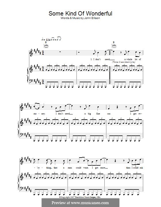Some Kind of Wonderful (Toploader): Für Stimme und Klavier (oder Gitarre) by John Ellison