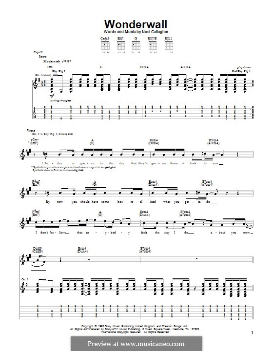 Wonderwall (Oasis): Für Gitarre mit Tabulatur (E Minor) by Noel Gallagher