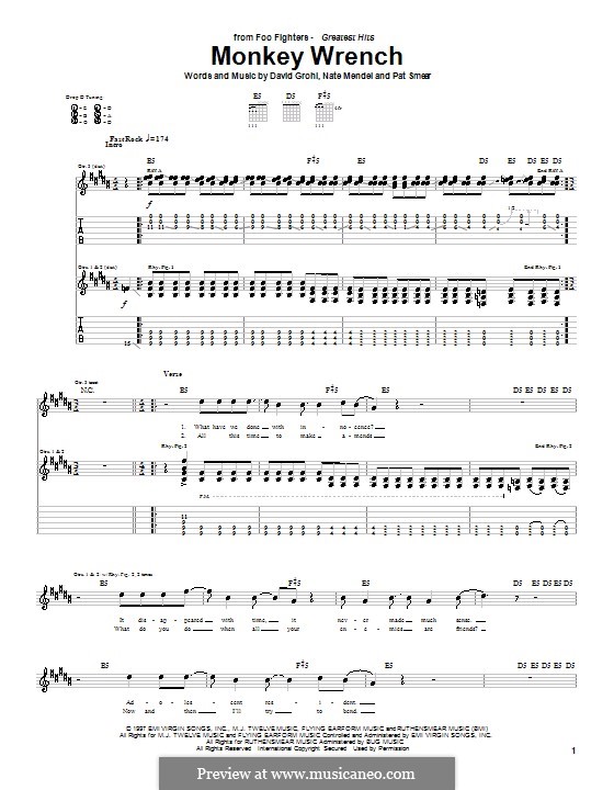 Monkey Wrench (Foo Fighters): Für Gitarre mit Tabulatur by David Grohl, Nate Mendel, Pat Smear
