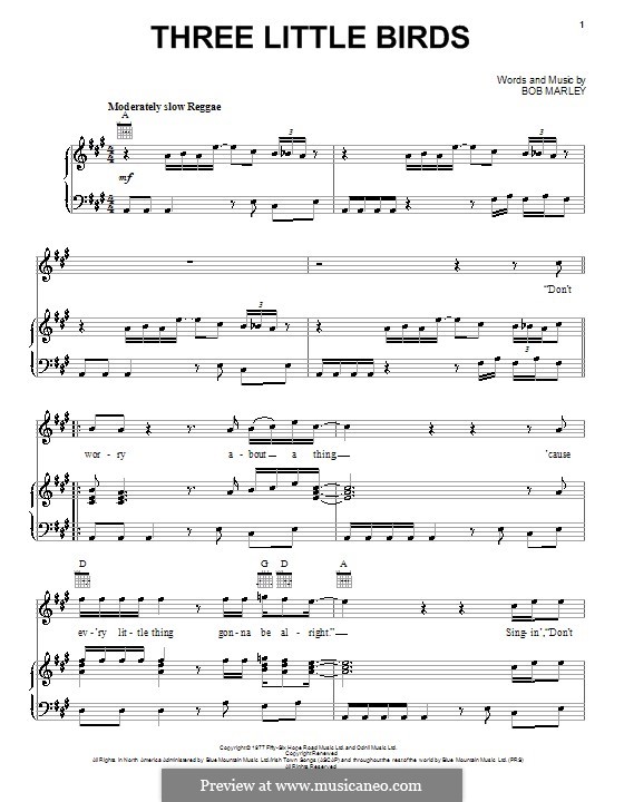 Three Little Birds: Für Stimme und Klavier (oder Gitarre) by Bob Marley