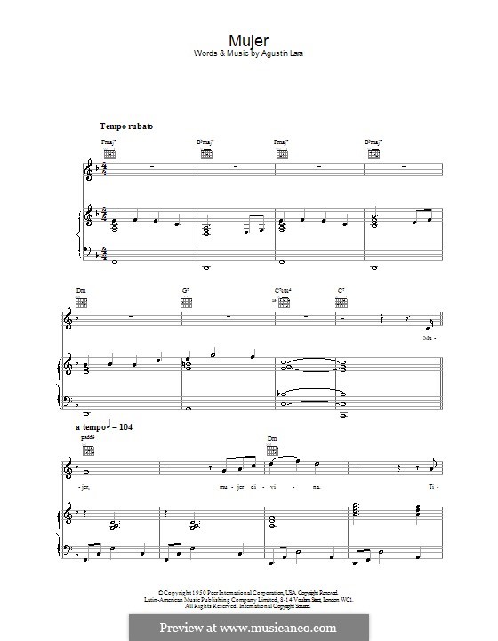 Mujer (Placido Domingo): Für Stimme und Klavier (oder Gitarre) by Agustin Lara