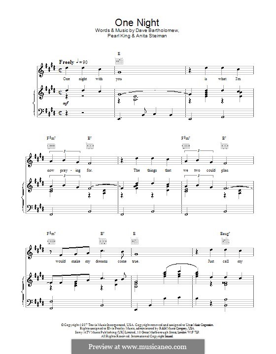 One Night (Elvis Presley): Für Stimme und Klavier (oder Gitarre) by Anita Steiman, Dave Bartholomew, Pearl King