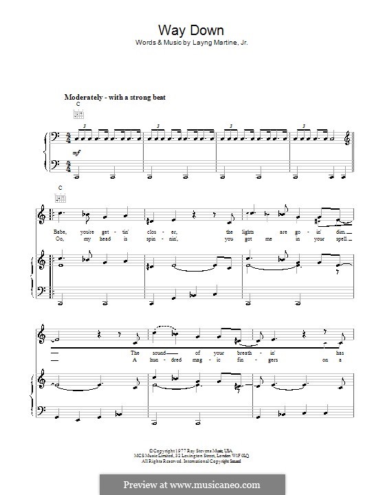 Way Down (Elvis Presley): Für Stimme und Klavier (oder Gitarre) by Layng Martine Jr.