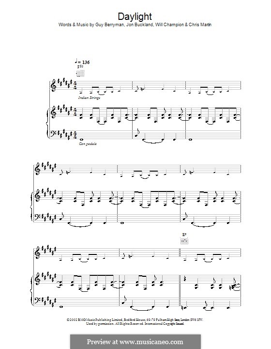 Daylight (Coldplay): Für Stimme und Klavier (oder Gitarre) by Chris Martin, Guy Berryman, Jonny Buckland, Will Champion