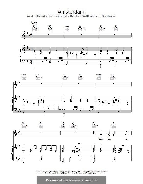 Amsterdam (Coldplay): Für Stimme mit Klavier oder Gitarre by Chris Martin, Guy Berryman, Jonny Buckland, Will Champion