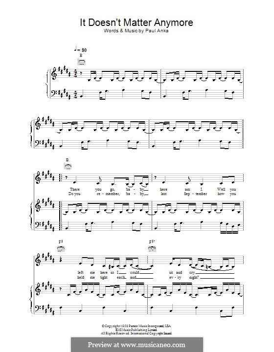 It Doesn't Matter Anymore: Für Stimme und Klavier (oder Gitarre) by Paul Anka