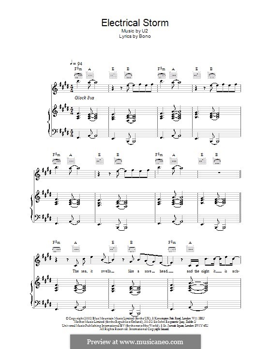 Electrical Storm: Für Stimme und Klavier (oder Gitarre) by U2