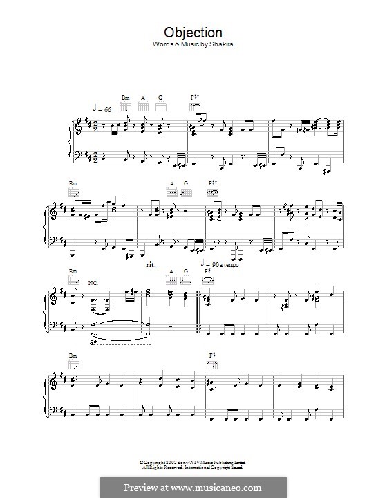 Objection (Tango): Für Stimme und Klavier (oder Gitarre) by Shakira, Lester A. Mendez