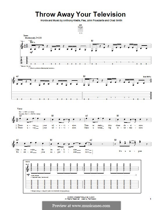 Throw Away Your Television (Red Hot Chili Peppers): Für Gitarre mit Tabulatur by Flea, Anthony Kiedis, Chad Smith, John Frusciante