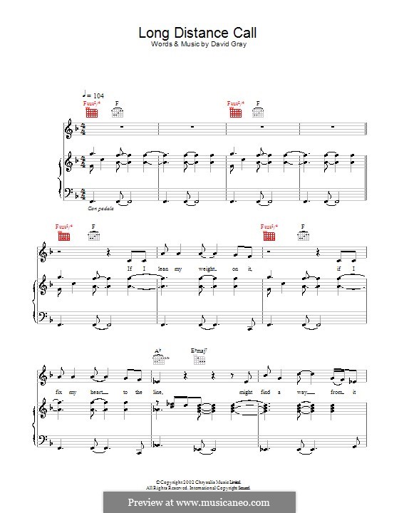 Long Distance Call: Für Stimme und Klavier (oder Gitarre) by David Gray