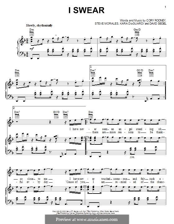 I Swear (Marc Anthony): Für Stimme und Klavier (oder Gitarre) by Cory Rooney, Steve Morales
