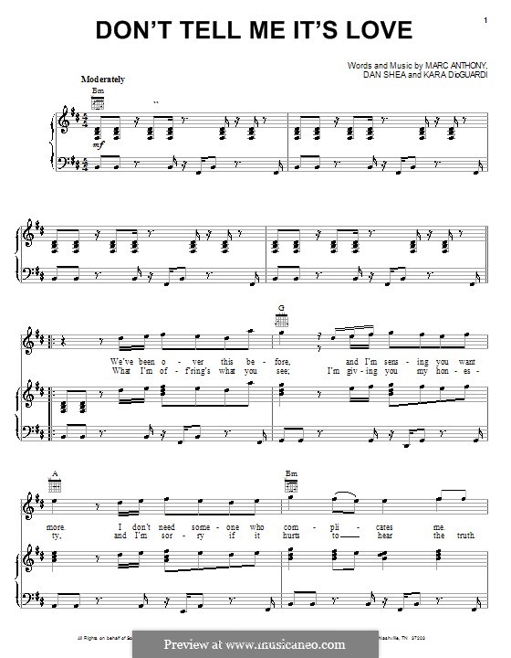 Don't Tell Me It's Love (Marc Anthony): Für Stimme und Klavier (oder Gitarre) by Dan Shea