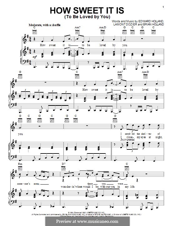 How Sweet It Is (To Be Loved By You): Für Stimme mit Klavier oder Gitarre (James Taylor) by Brian Holland, Edward Holland Jr., Lamont Dozier