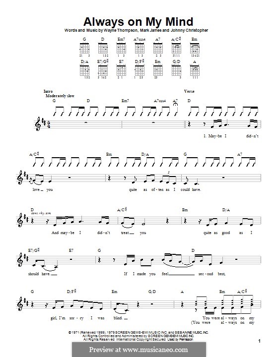 Always on My Mind: For guitar with strumming patterns (The Pet Shop Boys) by Johnny Christopher, Mark James, Wayne Carson Thompson