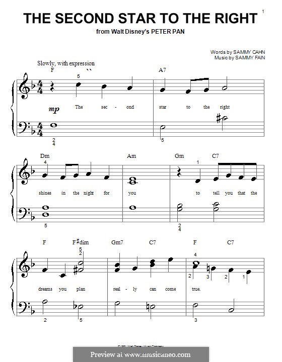 The Second Star to the Right (from Peter Pan): Für Klavier (sehr leichte Fassung) by Sammy Fain