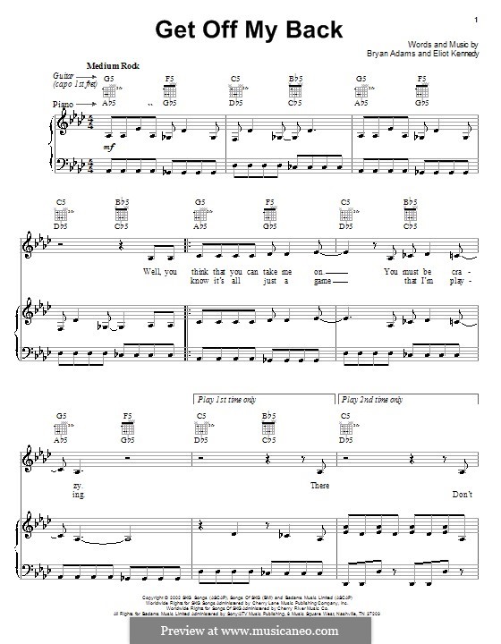 Get Off My Back: Für Stimme und Klavier (oder Gitarre) by Bryan Adams, Eliot Kennedy