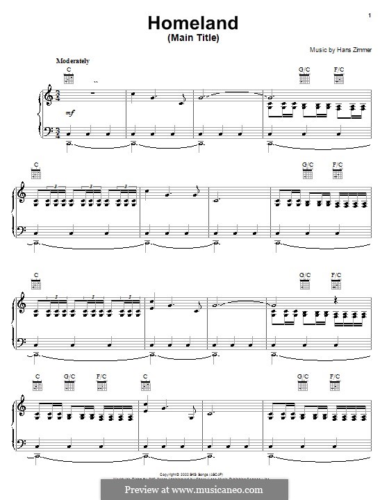 Homeland (Main Title from Spirit: Stallion of the Cimarron): Für Stimme und Klavier (oder Gitarre) by Hans Zimmer