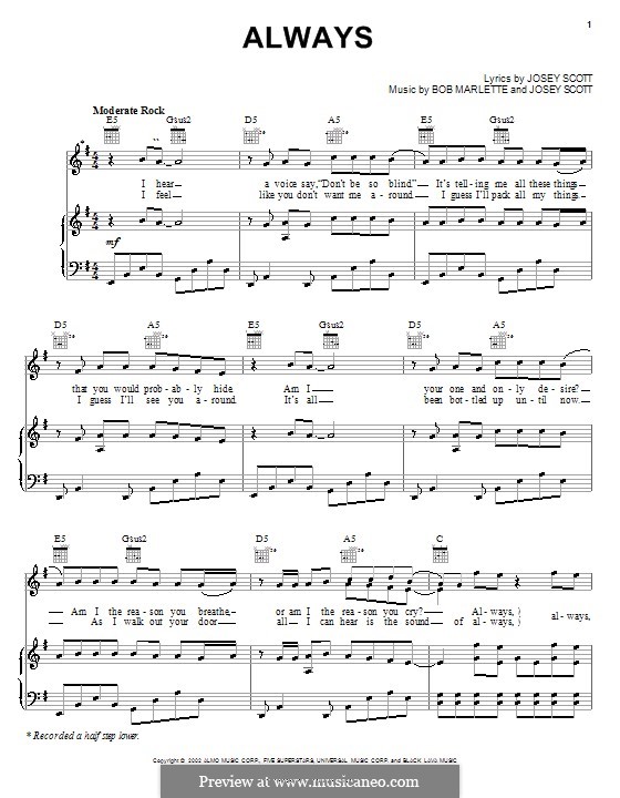 Always (Saliva): Für Stimme und Klavier (oder Gitarre) by Bob Marlette, Josey Scott